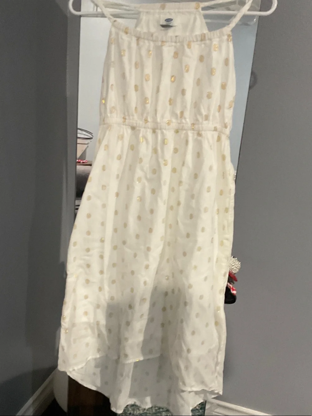 Old Navy White Dress with Gold Polka Dots